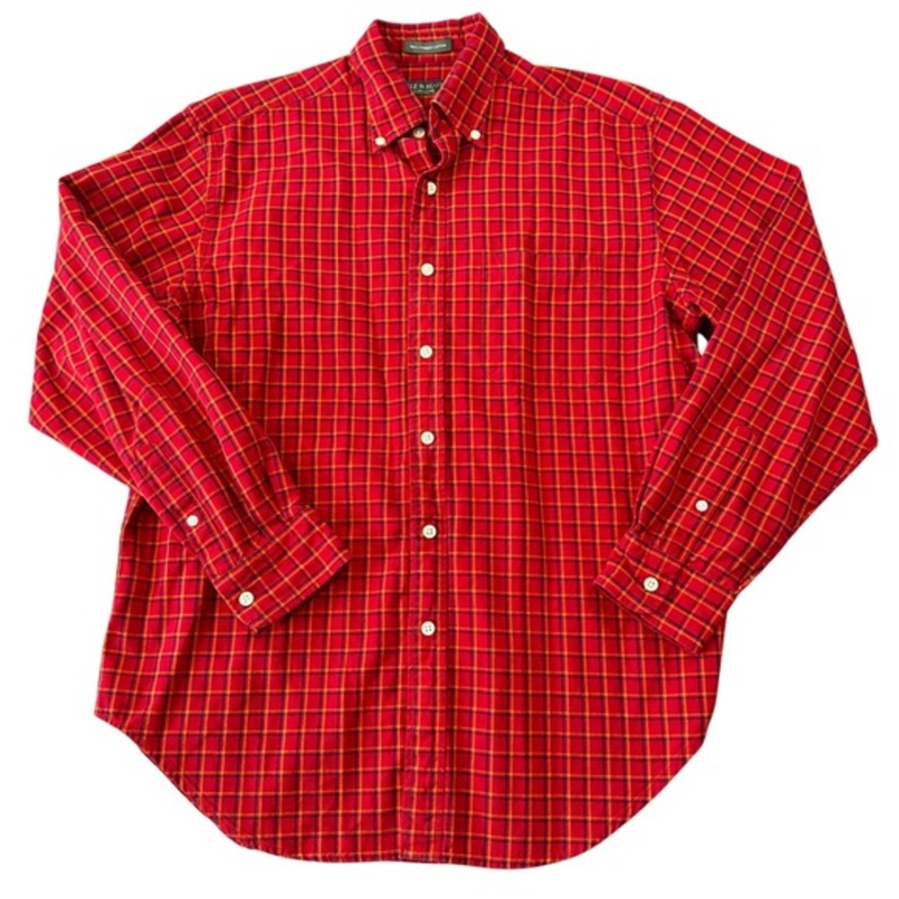 Lyle & Scott Men's Medium Red‎ Plaid Button Down Shirt 100% Combed Cotton Casual